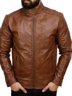 Brown Quilted Leather Jacket Mens